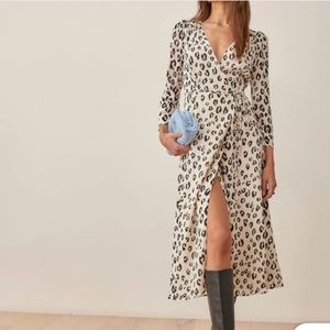 Reformation Melba dress in snow leopard XS